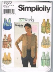 8630 Simplicity LINED PATCHWORK ARTISTIC V-VEST PATTERN 12-16 Uncut